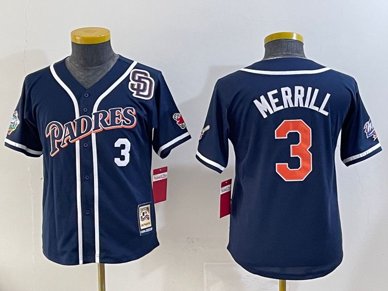 Youth 2025 San Diego Padres #3 Merrill Blue Throwback Game Nike MLB Jersey style 1->youth mlb jersey->Youth Jersey